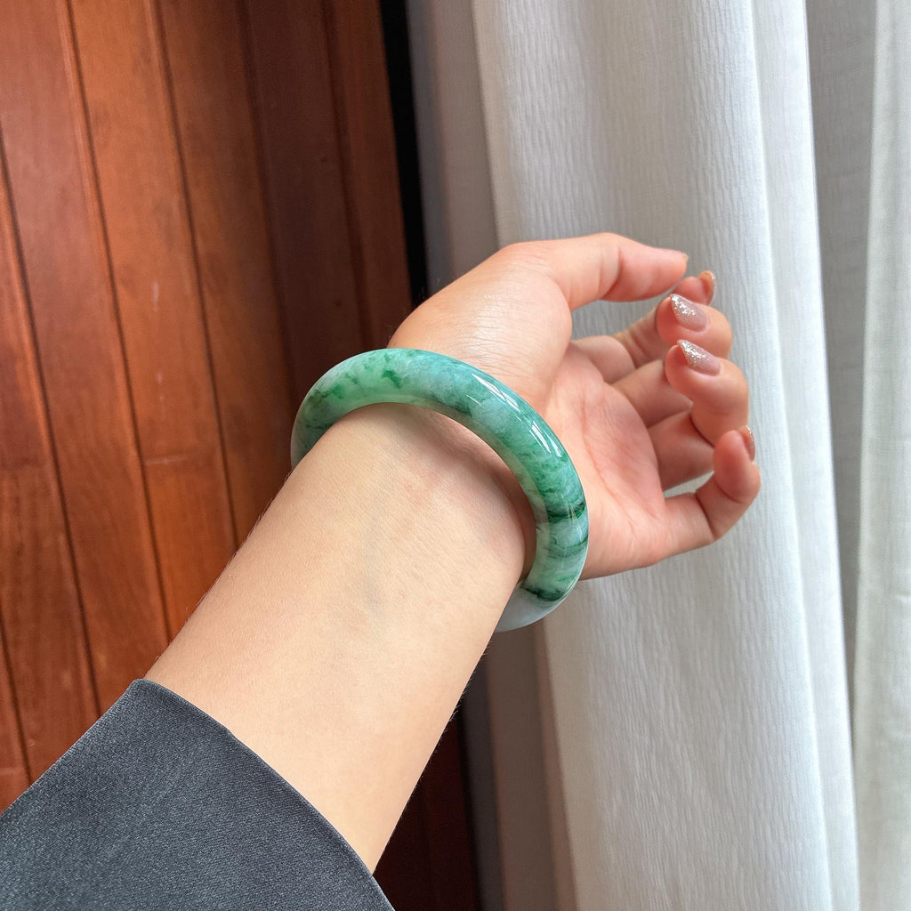 糯冰飘花翡翠平安镯 58圈（yc436553）