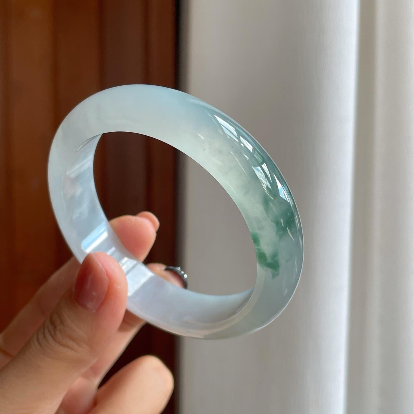 冰种飘花翡翠平安镯（58mm）（yc277368）