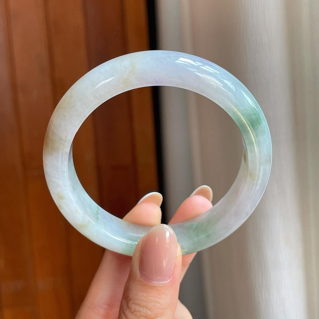 糯冰黄加绿翡翠平安镯（55.2mm)（yc373521）