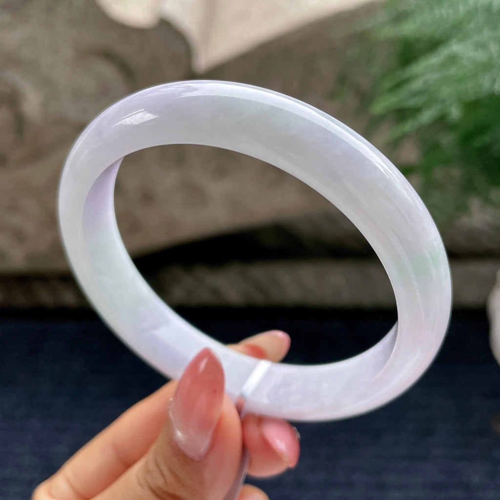 糯种淡紫罗兰正圈平安镯60.2圈  天然缅甸A货翡翠（yc441103）