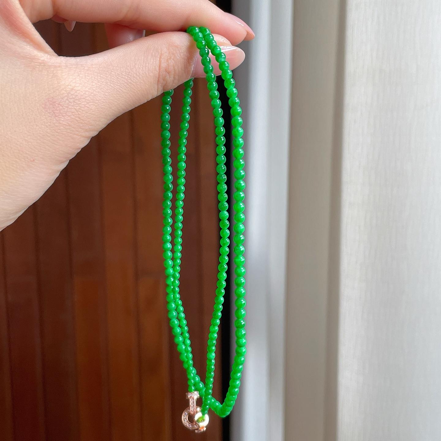 糯冰满绿翡翠珠串珠链（yc342534）