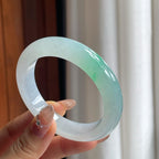 糯冰种带色翡翠平安镯（54mm）