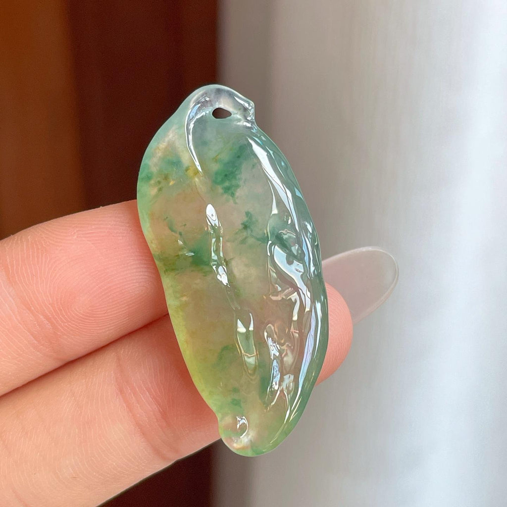 冰种飘黄带黄翡翠叶子（yc257850）