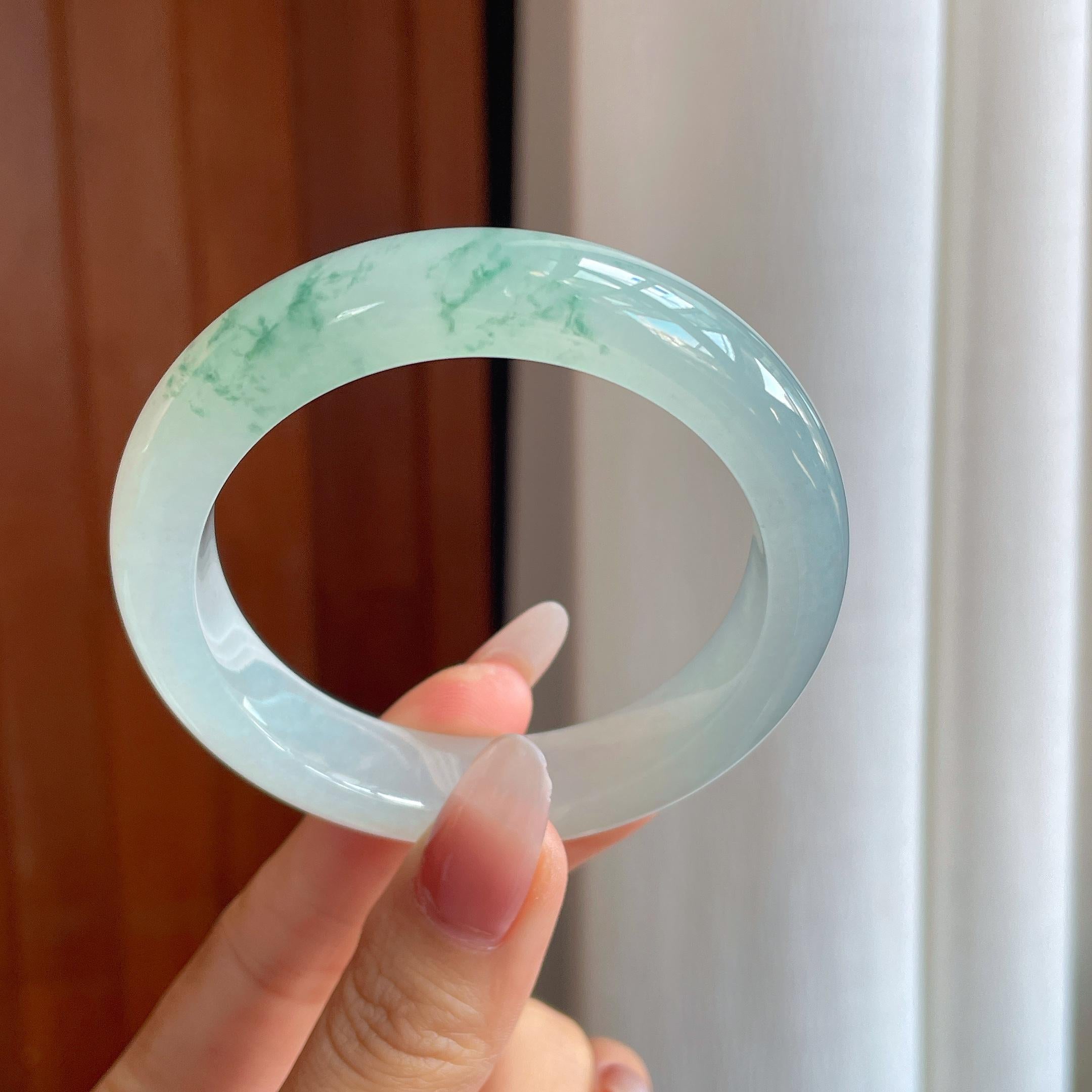 冰种飘花翡翠平安镯（55.2mm）（yc302423）