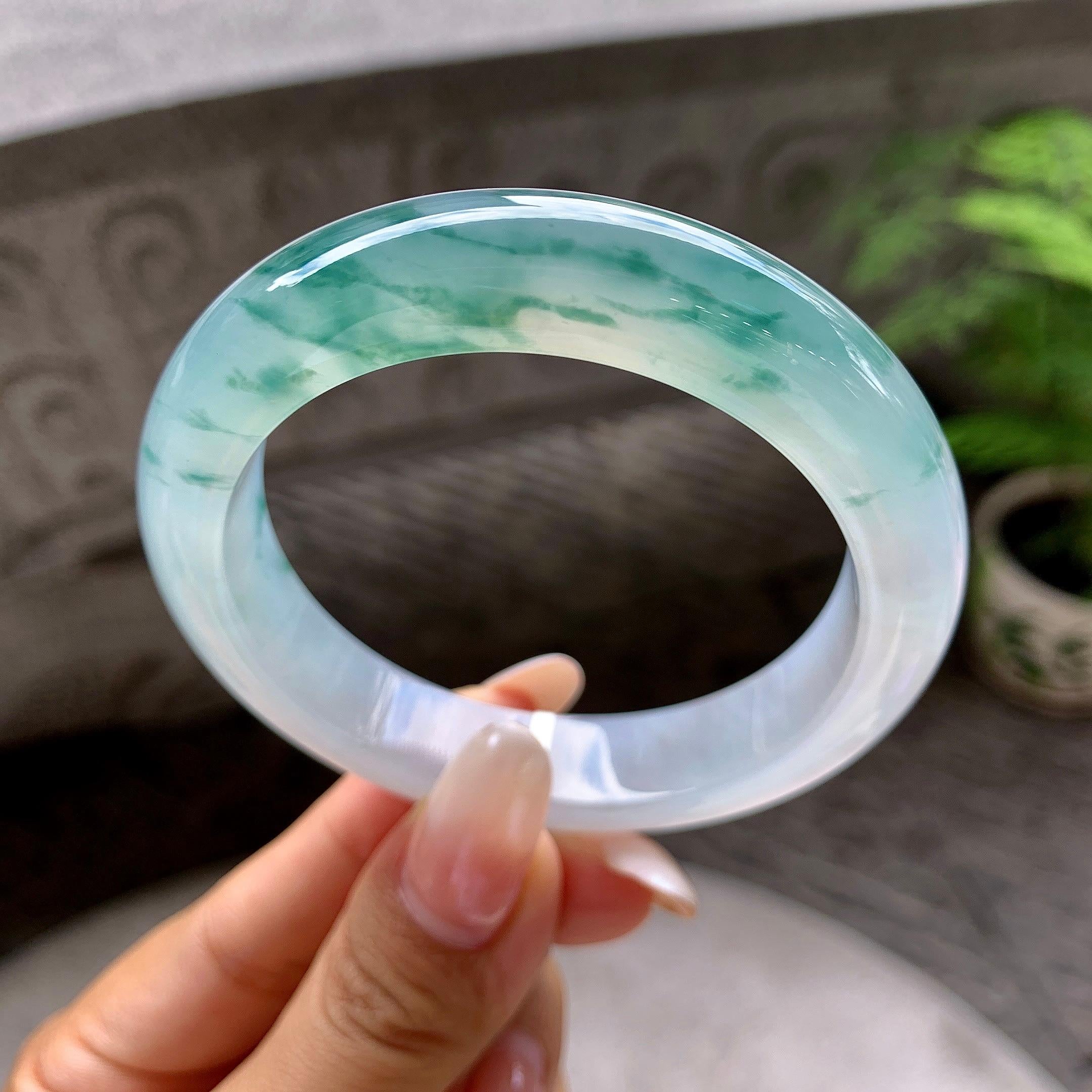 糯冰种飘花平安镯（53.5mm）（yc203713）
