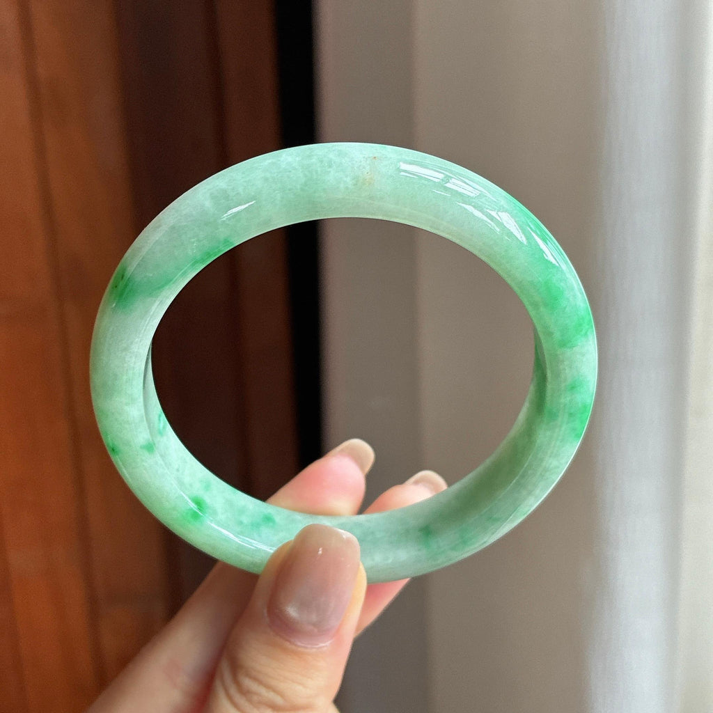 糯冰带色翡翠平安镯 57圈（yc436478）