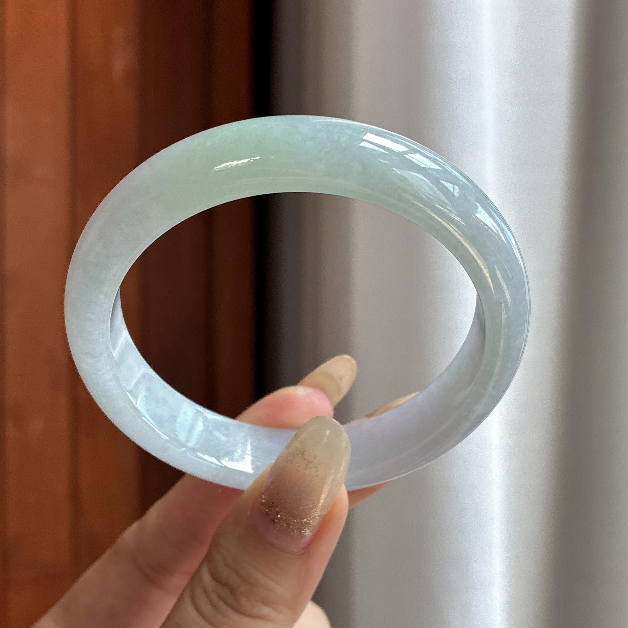 糯冰淡底色正圈平安镯 58圈 天然缅甸A货翡翠（yc537025）