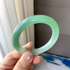 糯冰种湖水绿半山水圆条手镯 54.7圈口 天然缅甸A货翡翠（yc348288）