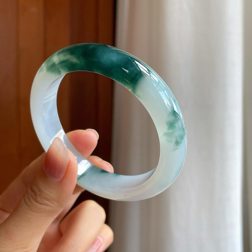 糯冰飘花翡翠平安镯（56.4mm)（yc313031）