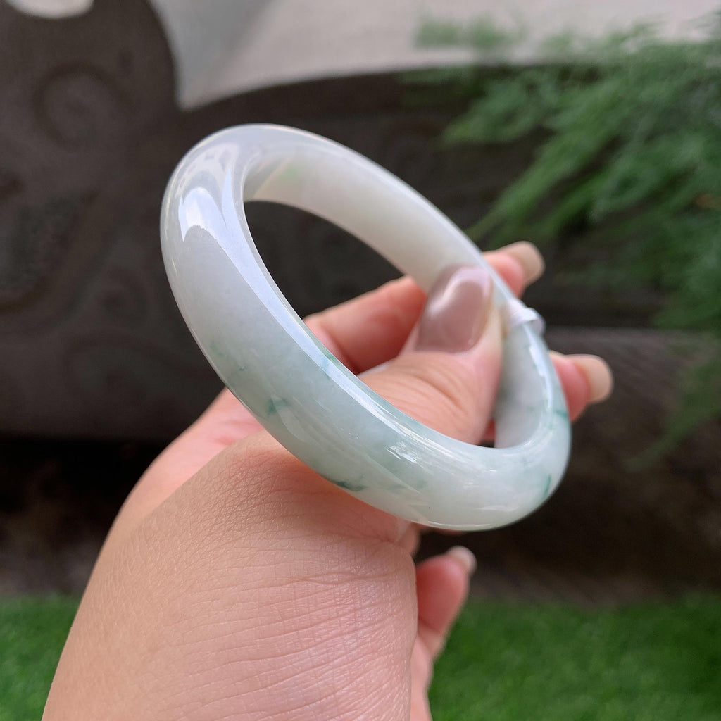 细糯种飘蓝花正圈平安镯  56圈口  天然缅甸A货翡翠（yc407884）