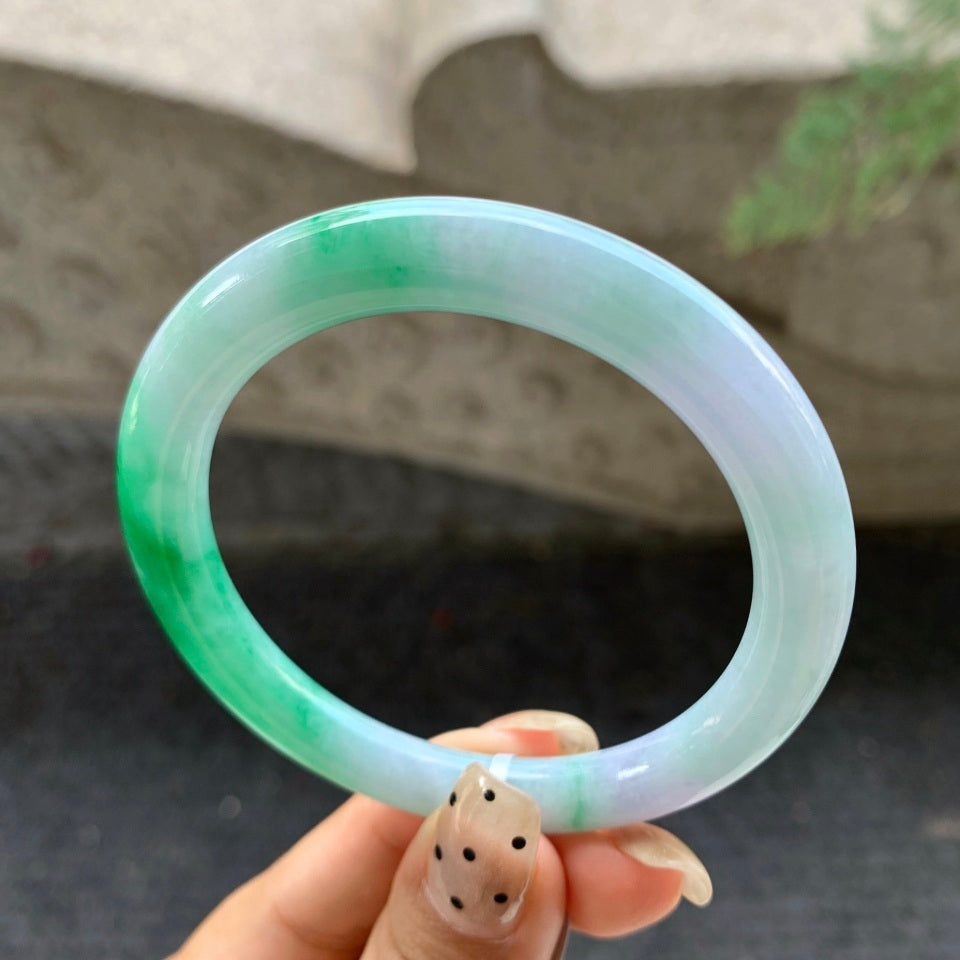 糯化春彩翡翠圆条手镯（55.4mm）（yc028524）