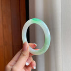 糯冰带色翡翠圆条手镯（55mm)（yc381230）