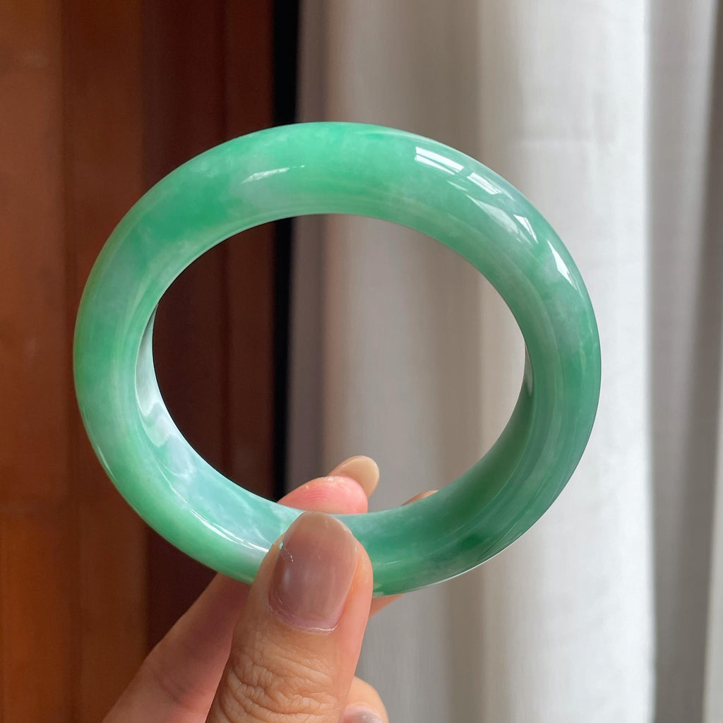 糯冰满绿翡翠平安镯（57.8mm）（yc411294）