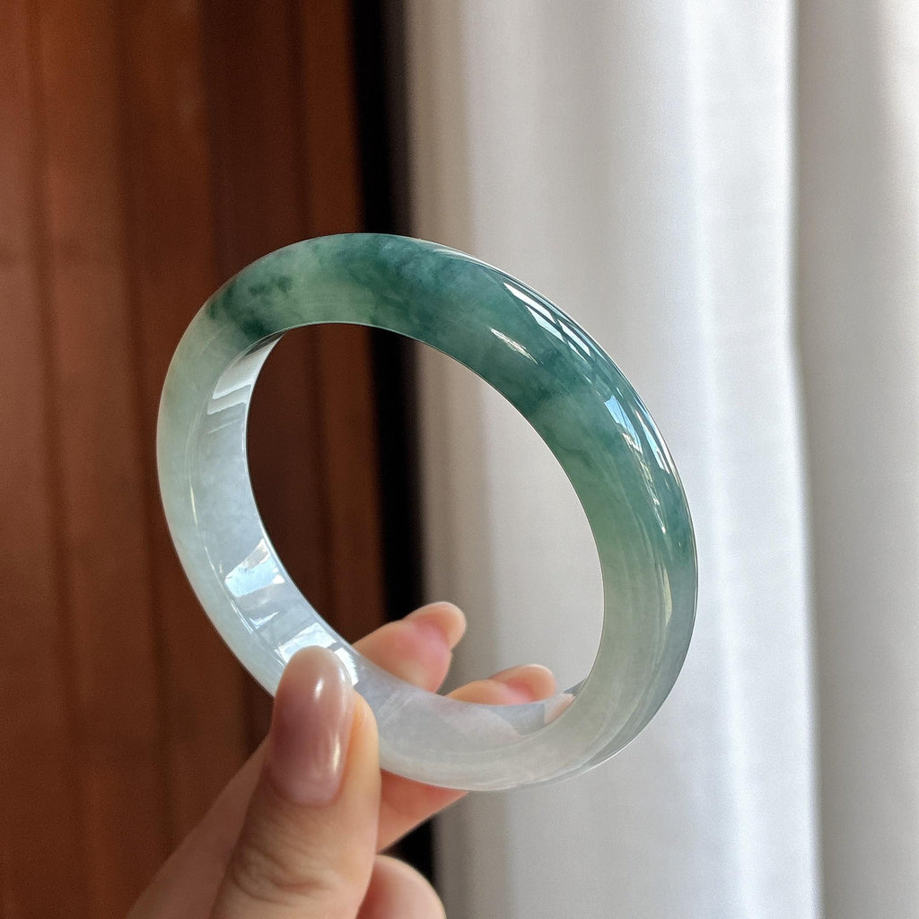 糯冰飘花正圈平安镯 57圈 天然缅甸A货翡翠（yc698869）