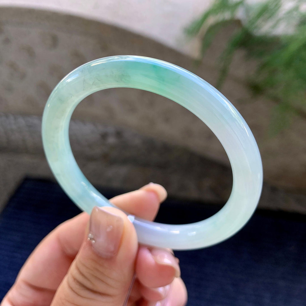 细糯种飘蓝花圆条手镯  53.6圈口  天然缅甸A货翡翠（yc457009）