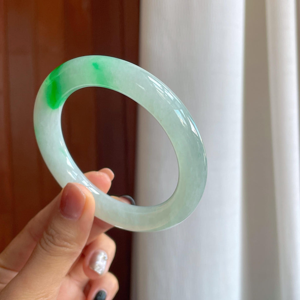 糯冰带色翡翠圆条手镯（58mm）（yc283274）