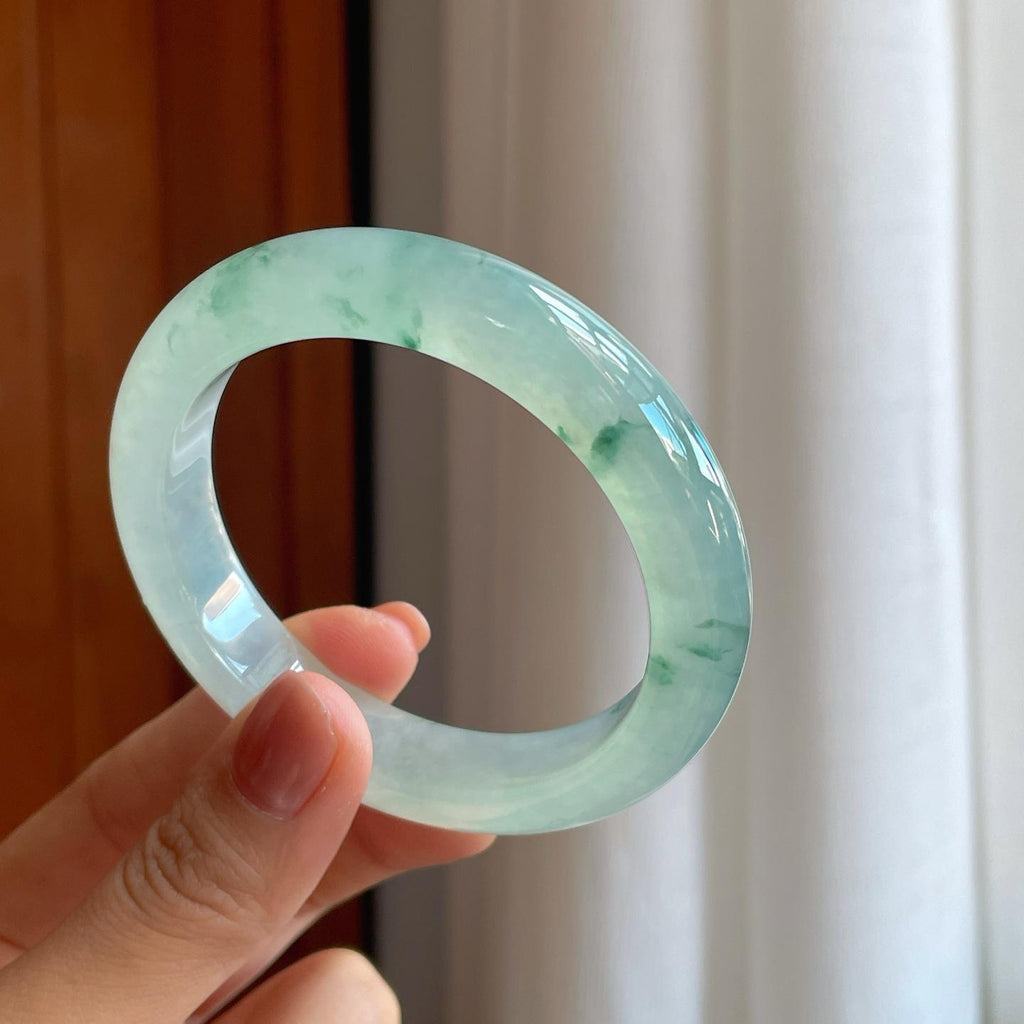 冰种飘花翡翠平安镯（55.7mm）（yc278697）