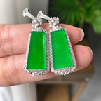 18K金钻镶糯冰种满绿无事牌耳坠（yc255598）