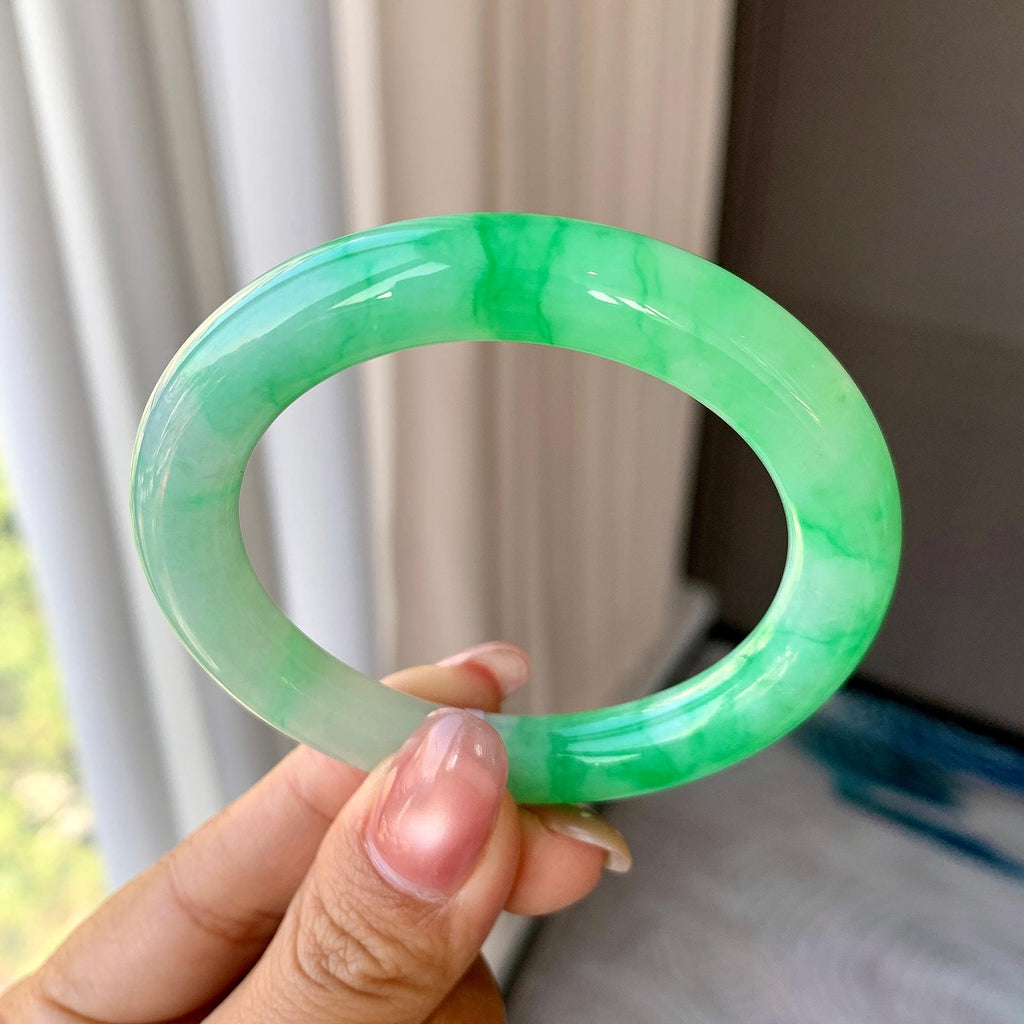 糯冰种翠绿圆条手镯（53mm）（yc290115）