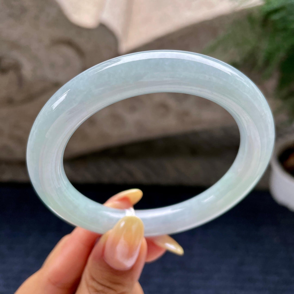 大圈口 细糯种蓝底圆条手镯58.5圈 天然缅甸A货翡翠（yc460653）