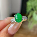18k金镶糯冰种满绿蛋面戒指       天然缅甸A货翡翠（yc454840）