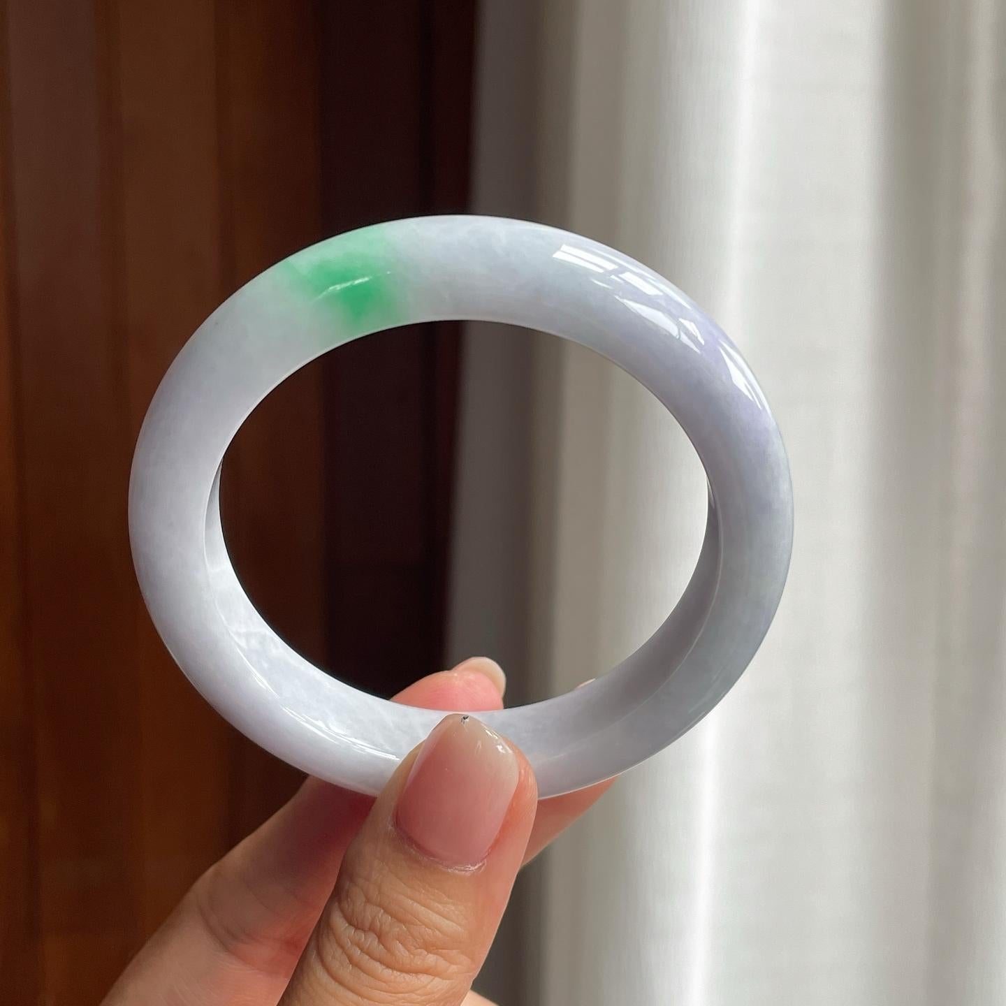 糯冰带色翡翠平安镯（56.5mm）（yc377981）