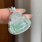 18k金钻镶冰种雪花棉飘绿花佛公（yc284592）