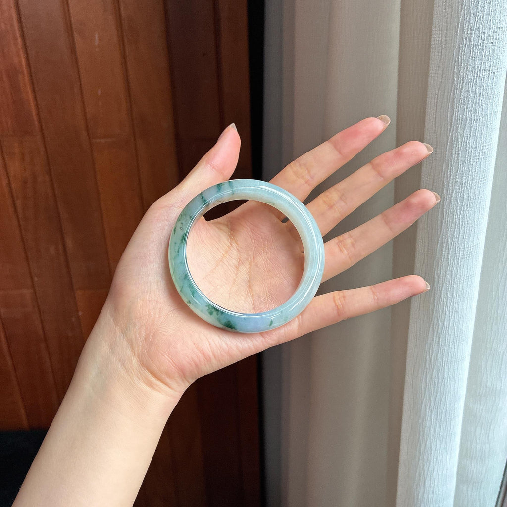 糯冰飘花翡翠平安镯 55圈天然缅甸A货翡翠（yc440563）