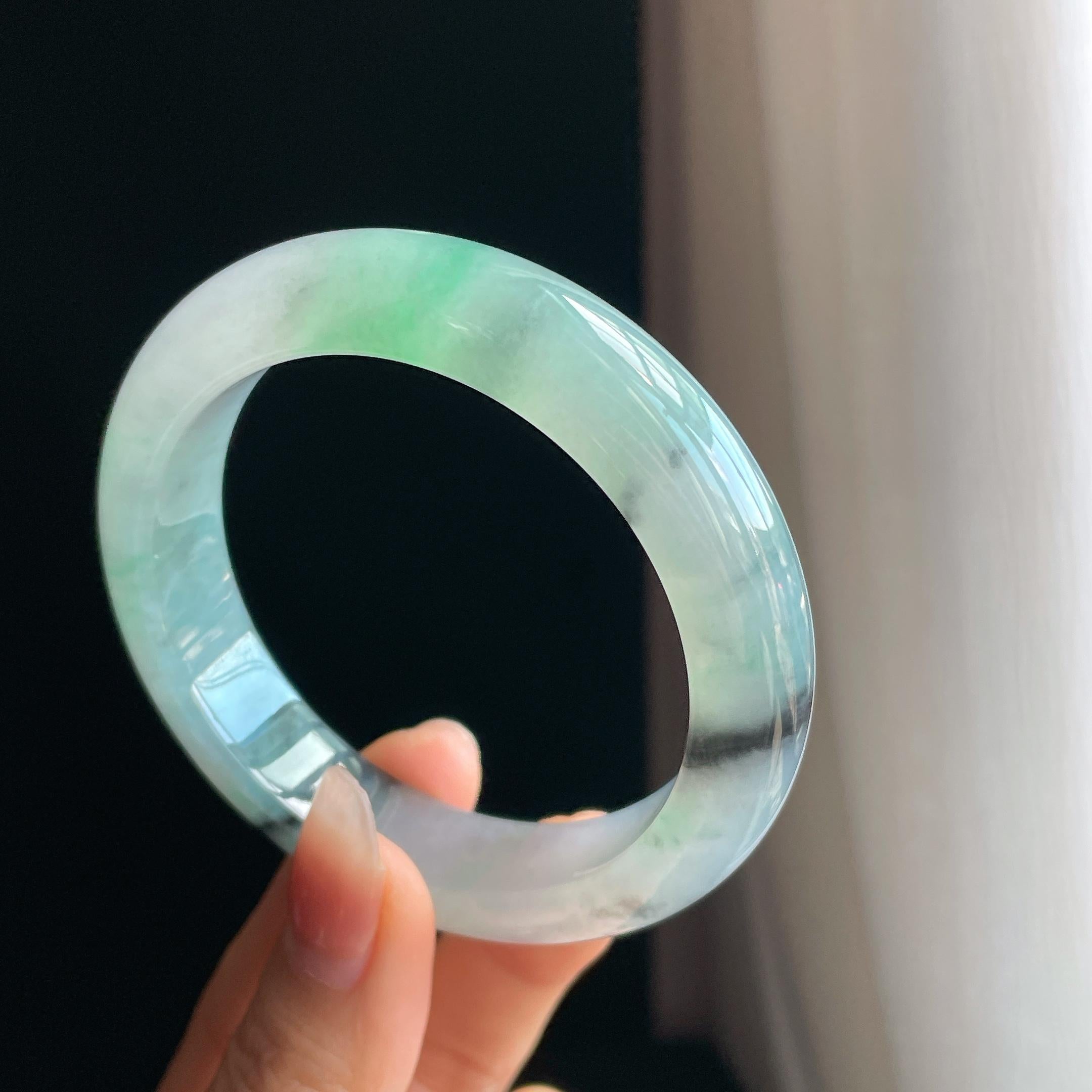冰种水墨花带色翡翠平安镯（57.7mm)（yc323699）