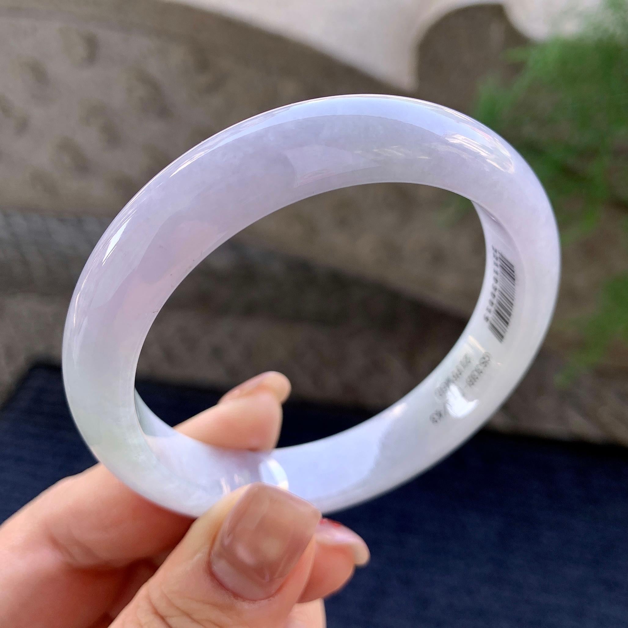 糯种淡紫罗兰正圈平安镯 55.7圈口 天然缅甸A货翡翠（yc352933）