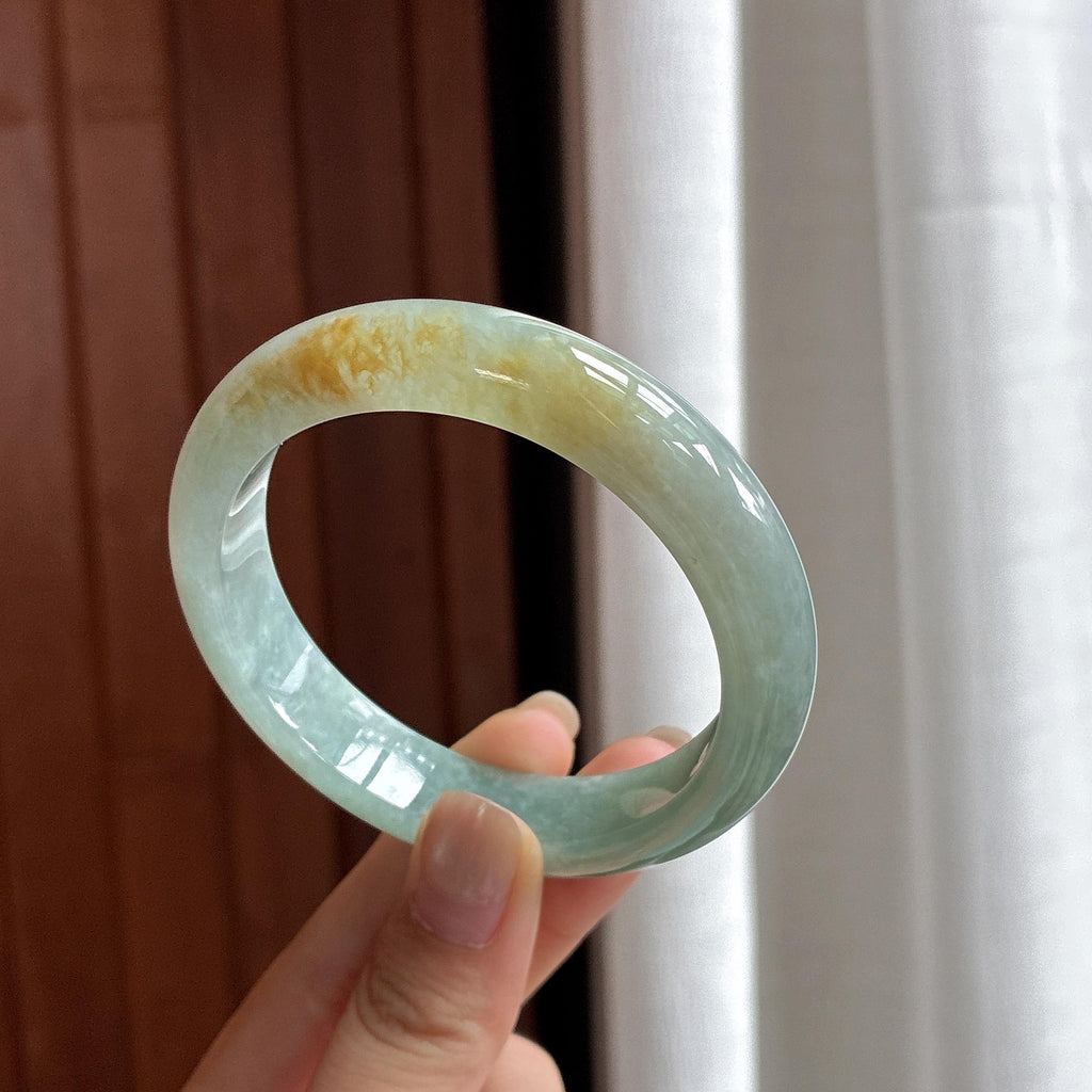 细糯种晴底飘黄正圈平安镯 55圈 天然缅甸A货翡翠（yc482157）