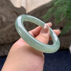 细糯种晴底飘蓝花圆条手镯 56.6圈口 天然缅甸A货翡翠（yc381956）