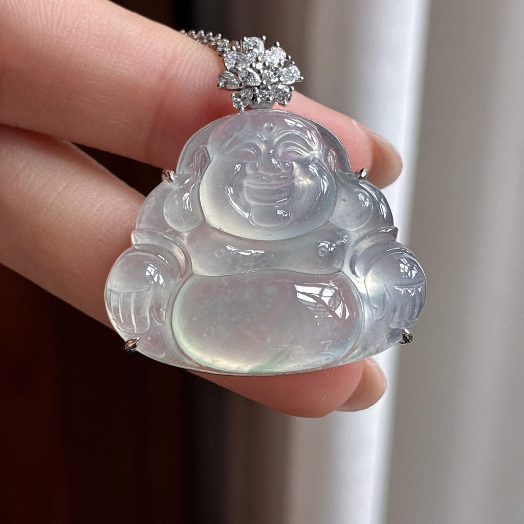 18K金镶冰种飘花玉佛挂件 天然缅甸A货翡翠（yc506671）
