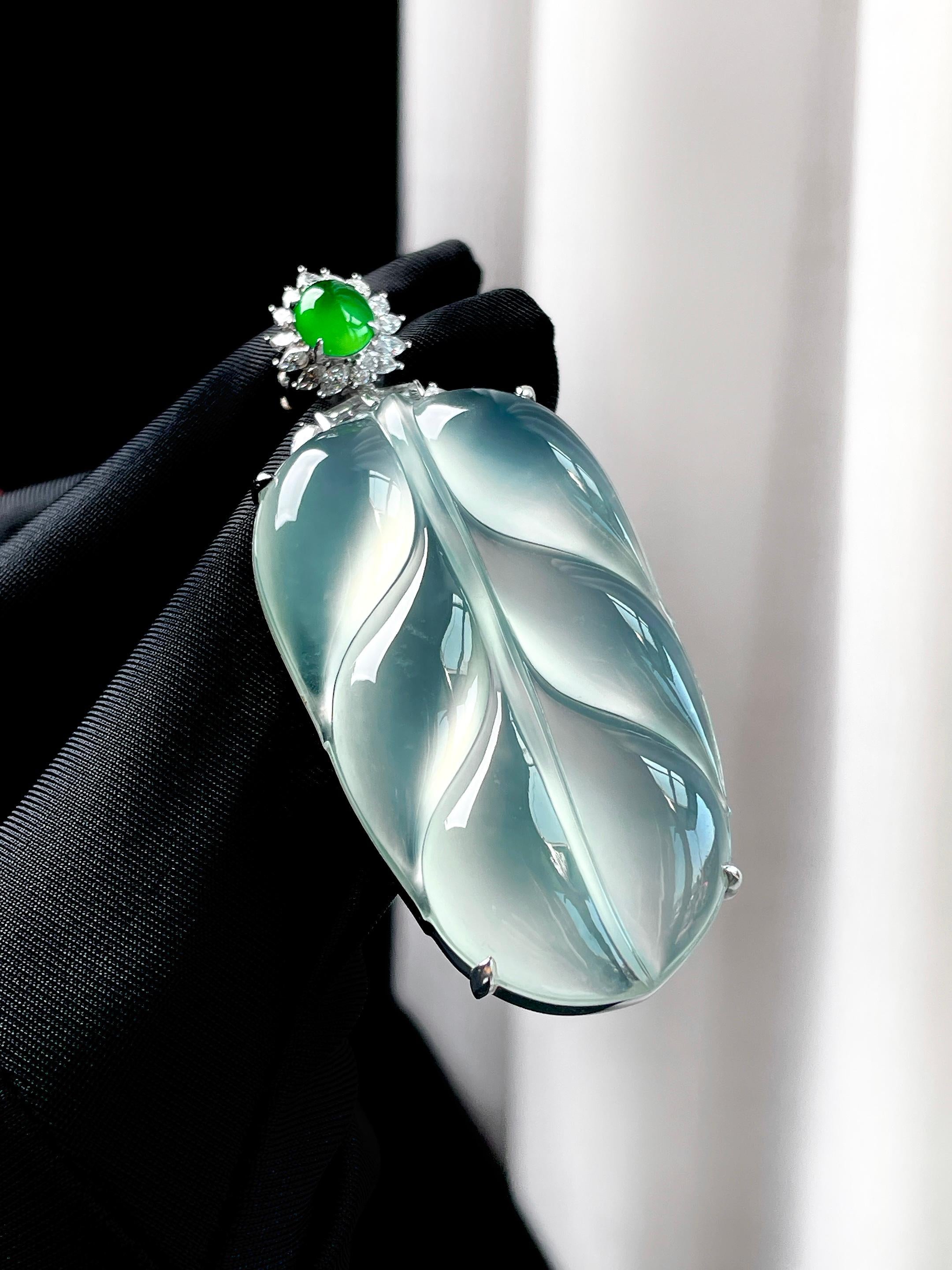 18k金钻镶冰玻种晴底翡翠叶子（yc349413）