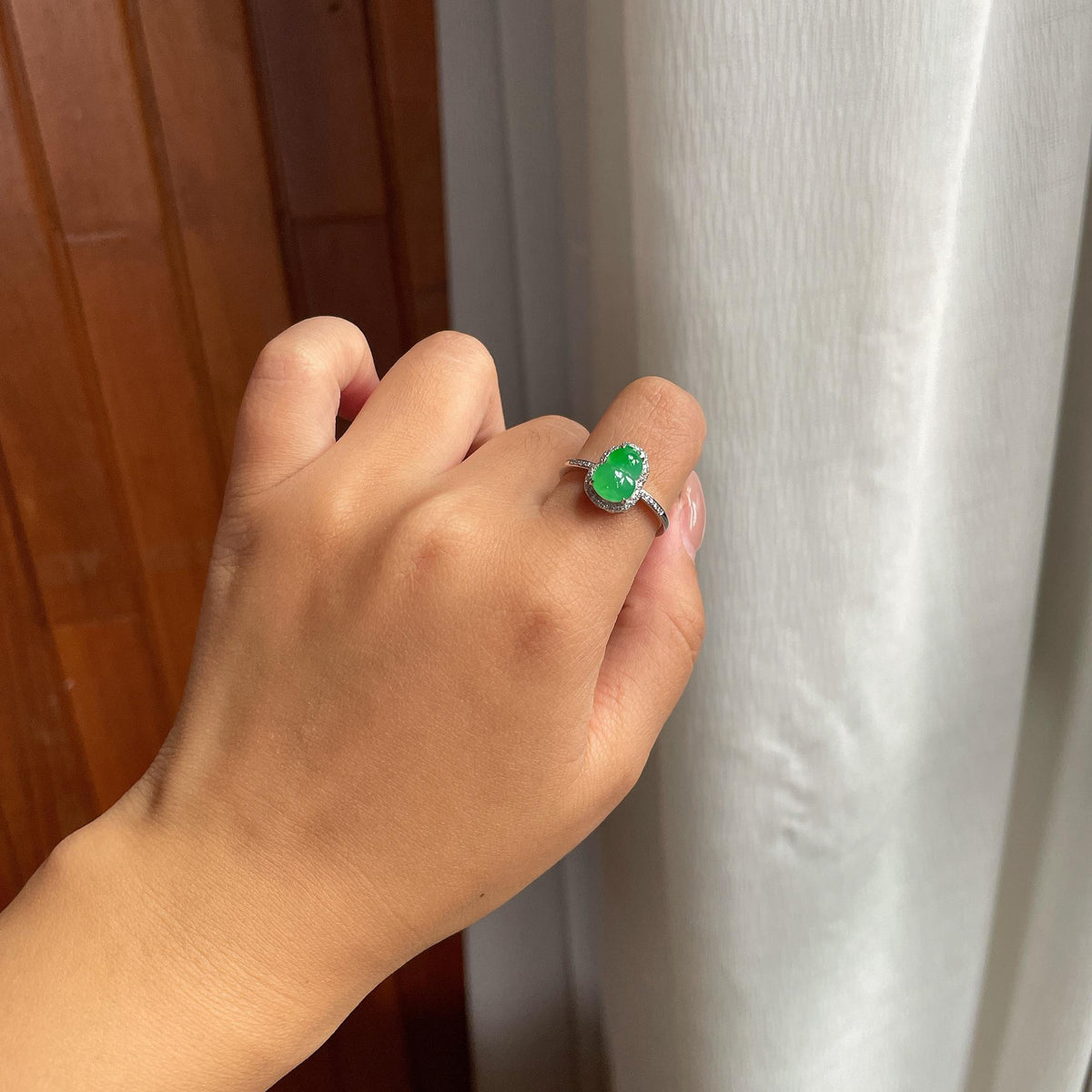 18k金镶冰种满绿戒指 天然缅甸A货翡翠（yc705349）