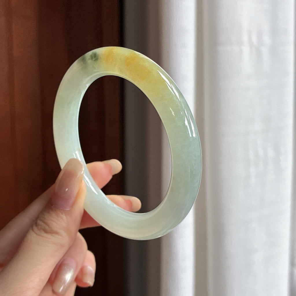 糯冰黄翡特色圆条手镯 55圈 天然缅甸A货翡翠（yc468109）