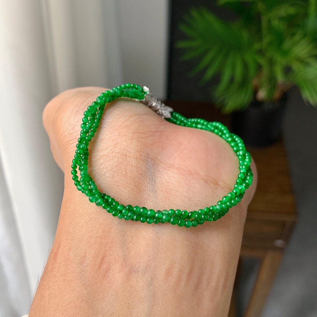 18k金钻镶糯冰种满绿小米珠手链（yc198901）