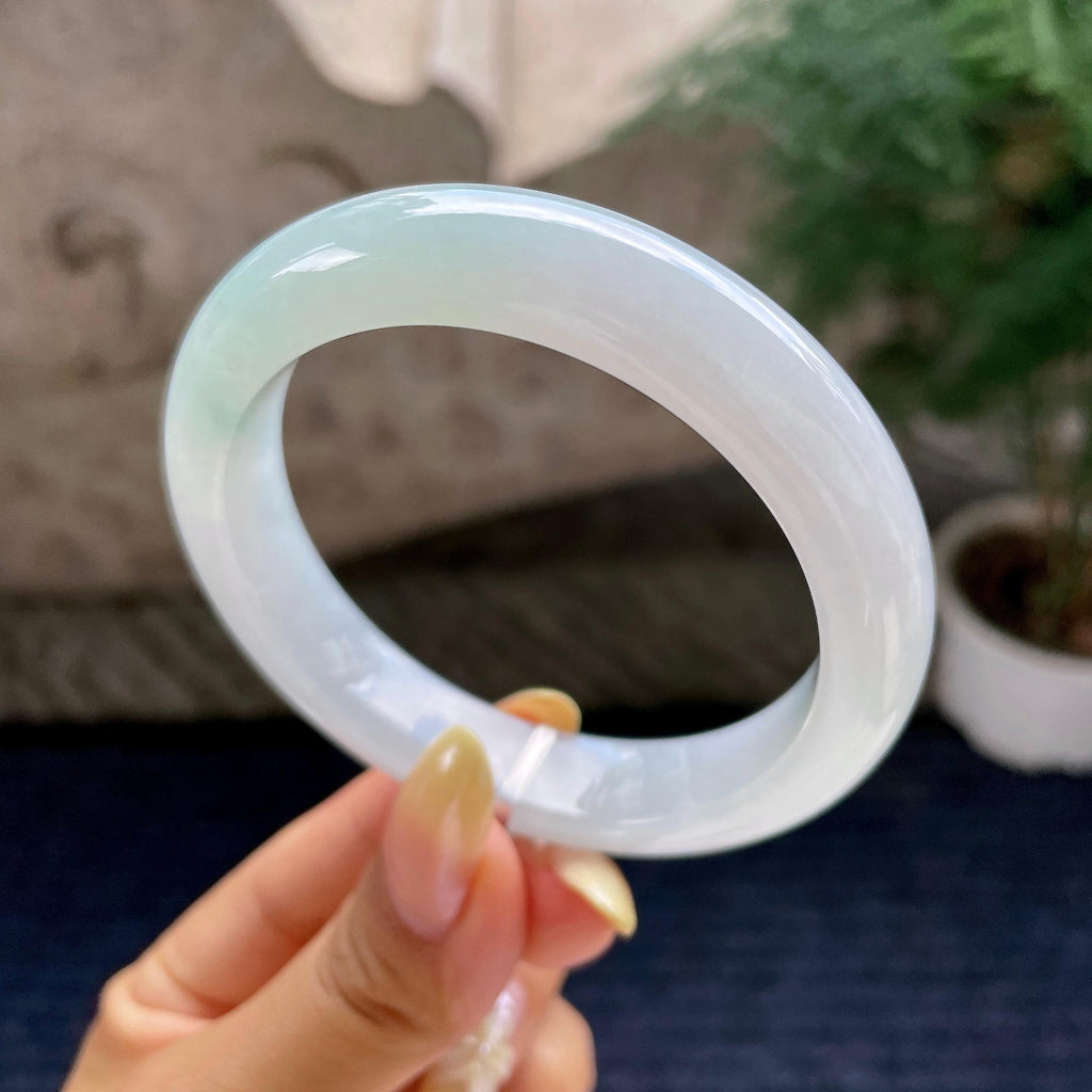 细糯种飘花正圈平安镯56.8圈 天然缅甸A货翡翠（yc483957）
