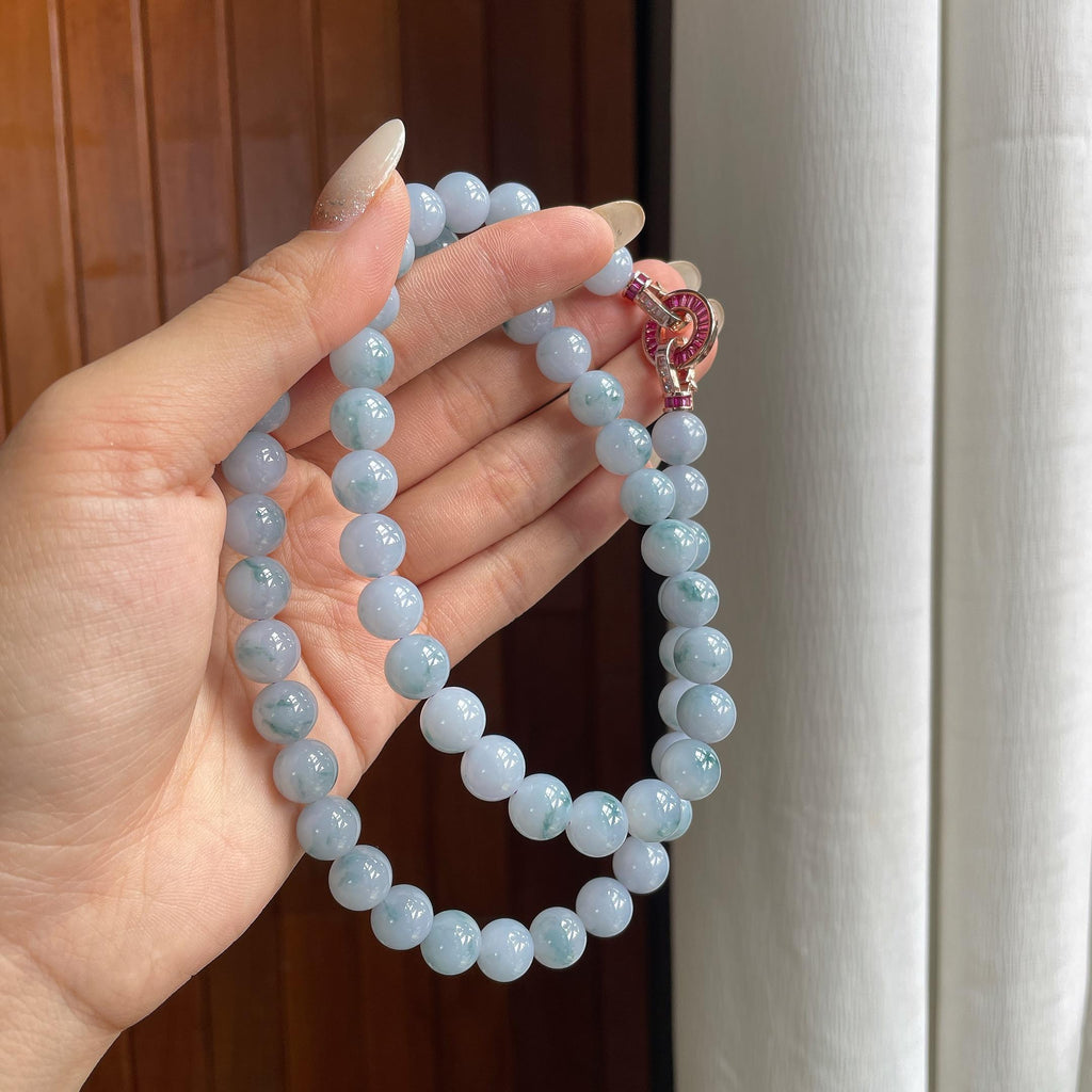 细糯种飘花珠串项链 天然缅甸A货翡翠（yc485934）