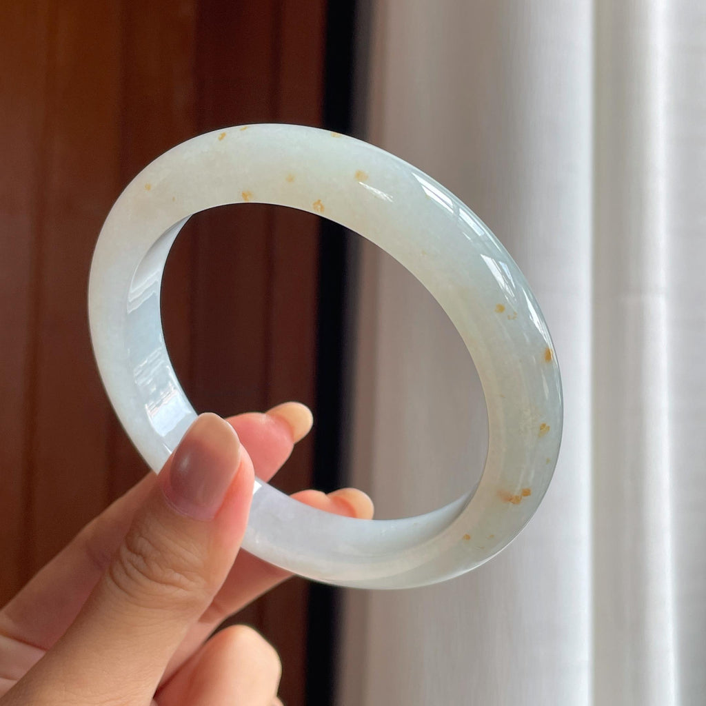 糯冰种特色黄翡翡翠平安镯(66.6mm)（yc420135）