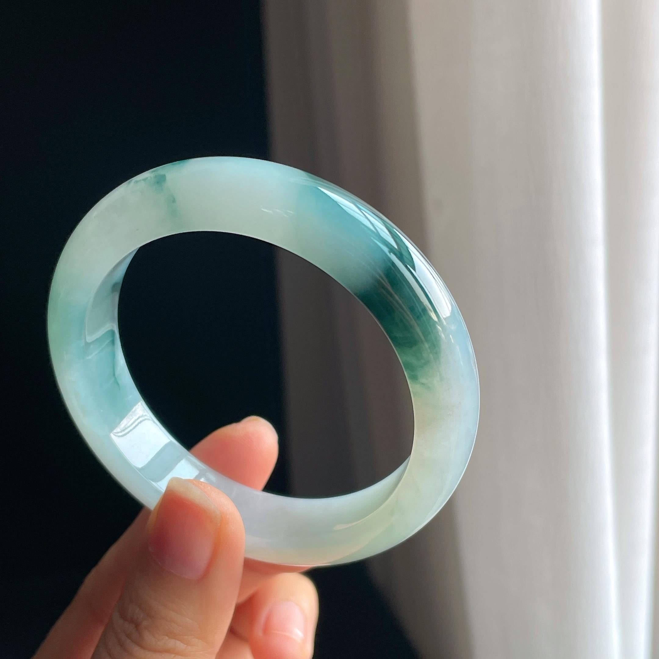 冰种飘花翡翠平安镯（56mm)（yc349376）