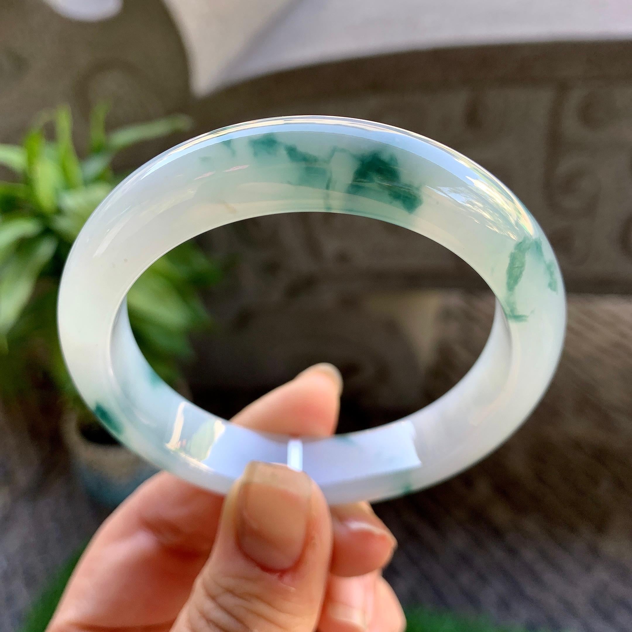 糯冰种飘花平安镯（54mm）（yc307326）