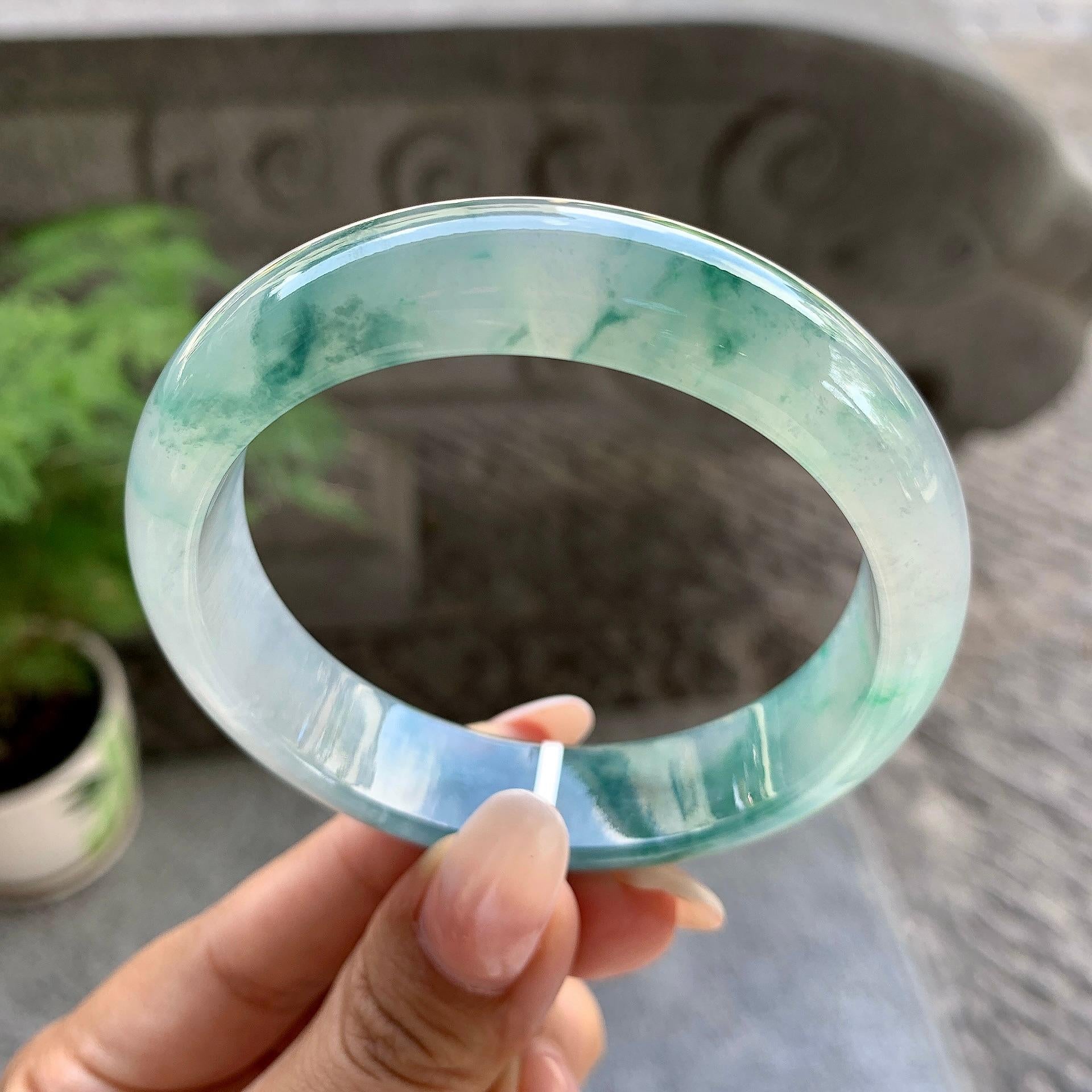 糯冰种飘花平安镯（57.5mm）（yc195368）