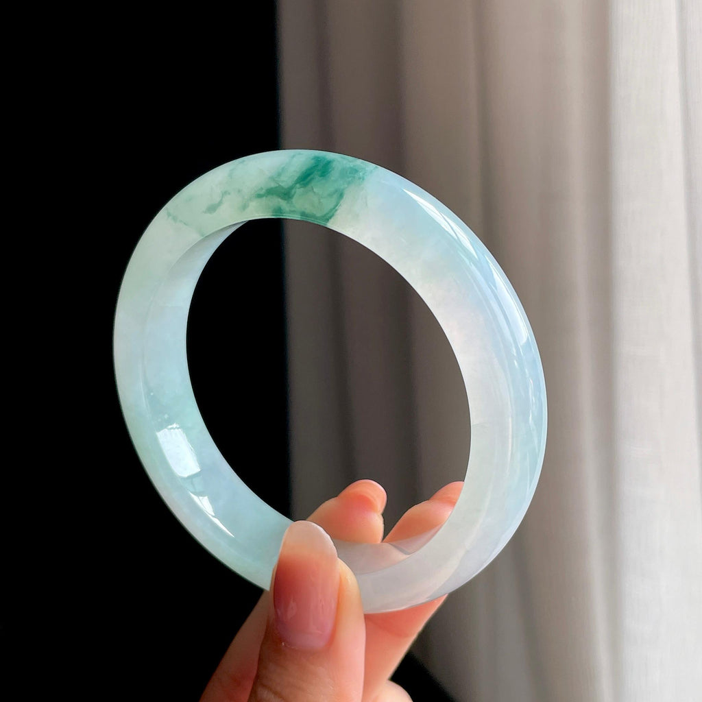 冰种飘花翡翠平安镯（58.7mm)（yc342537）