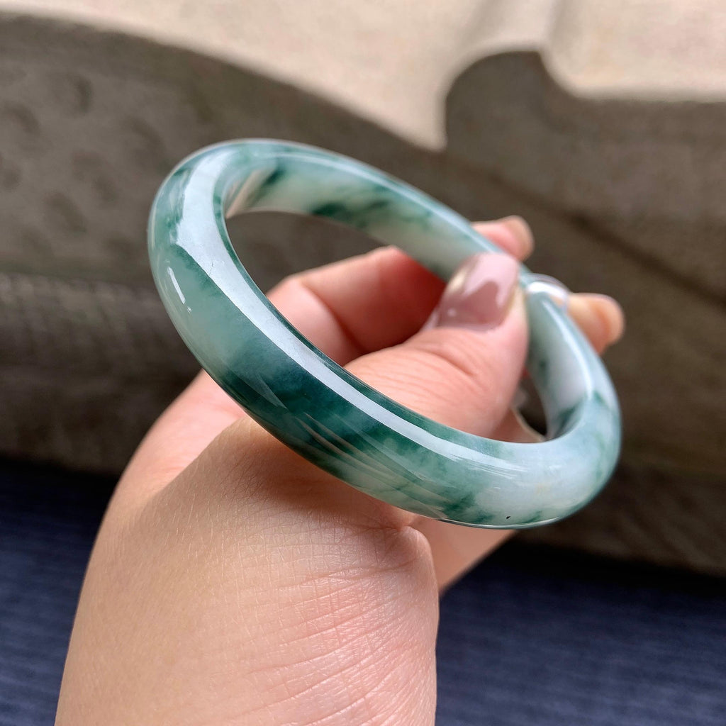 细糯种飘蓝花正圈平安镯 57圈口 天然缅甸A货翡翠（yc345011）