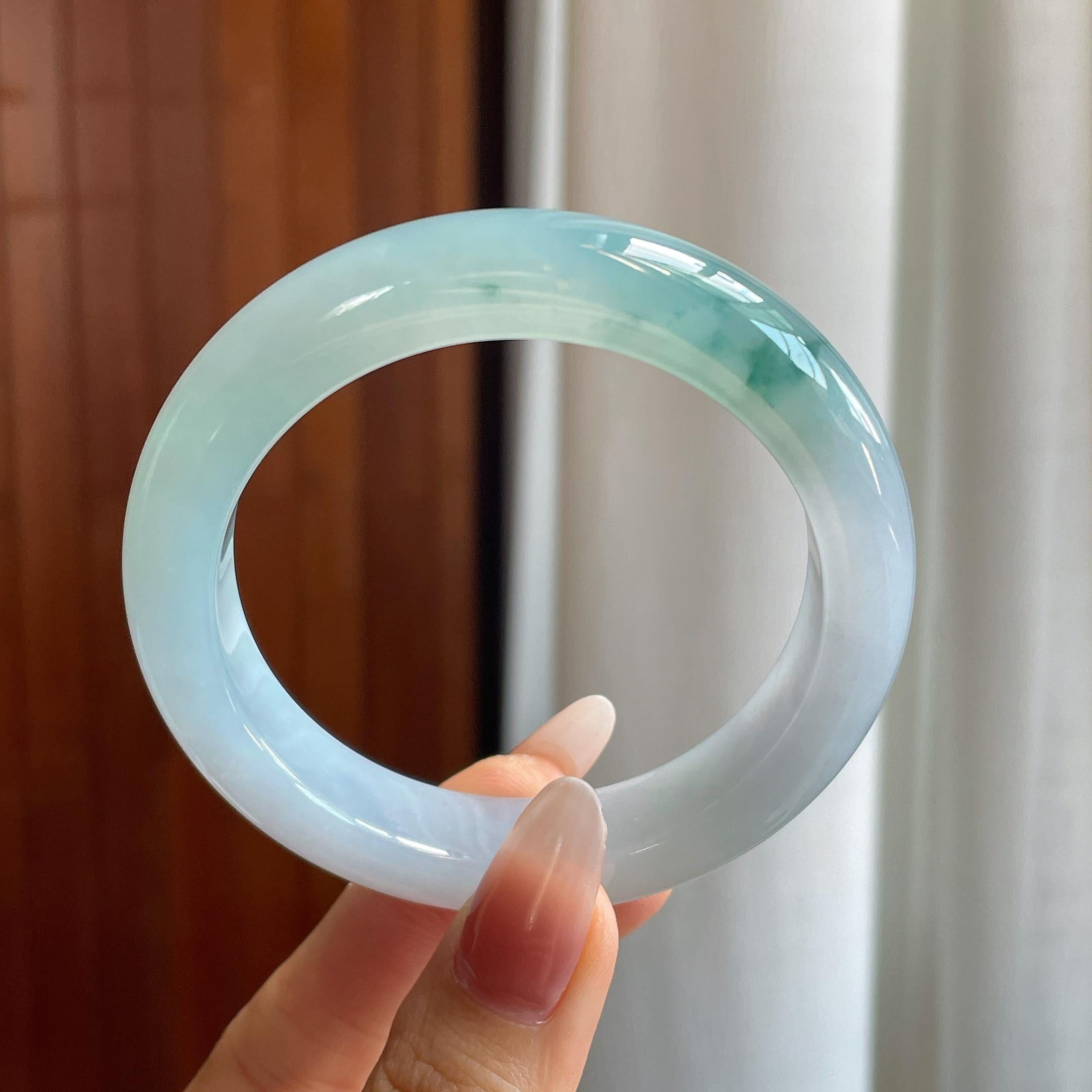 冰种飘花翡翠平安镯（57mm）（yc302433）