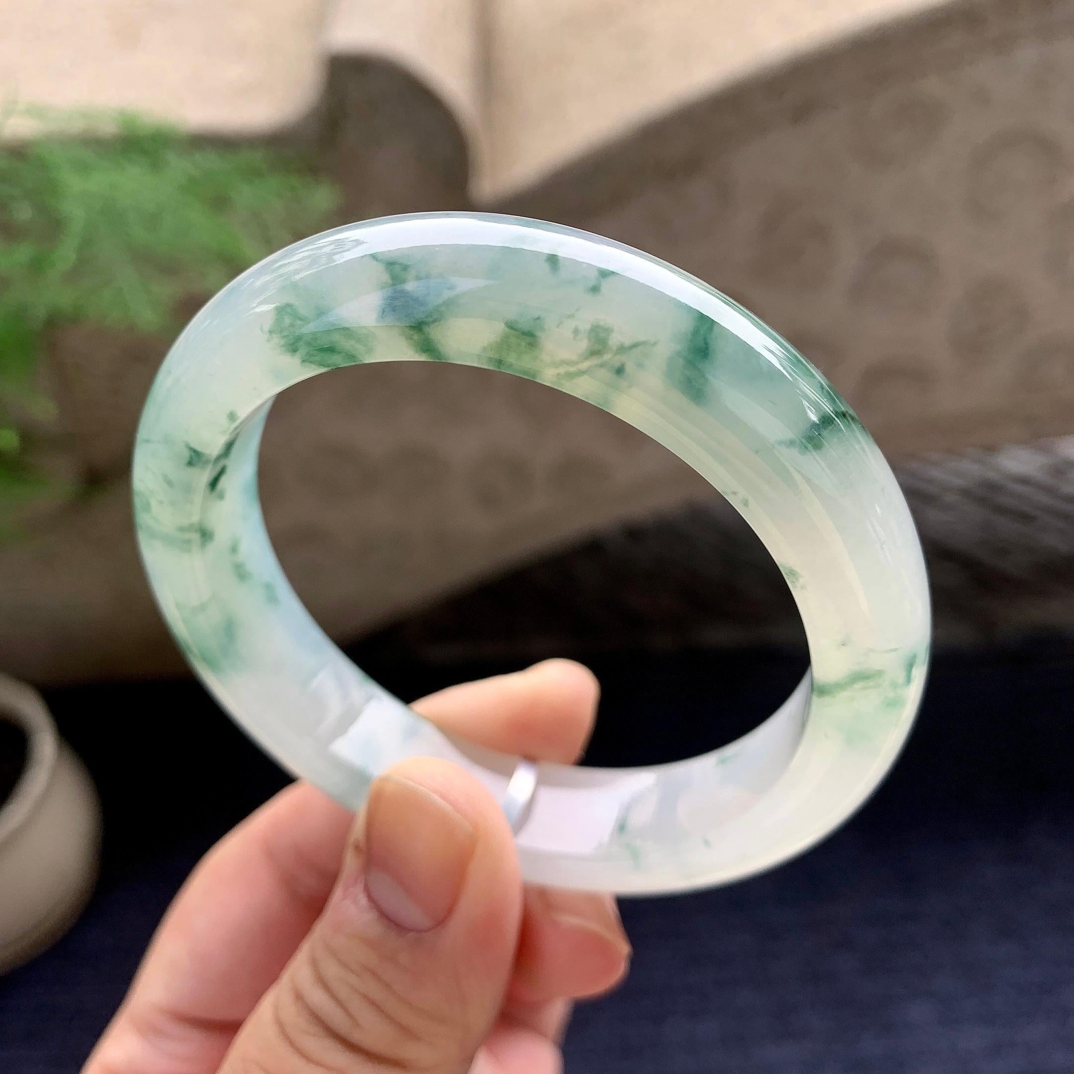 糯冰种飘花平安镯（55.8mm）（yc197611）
