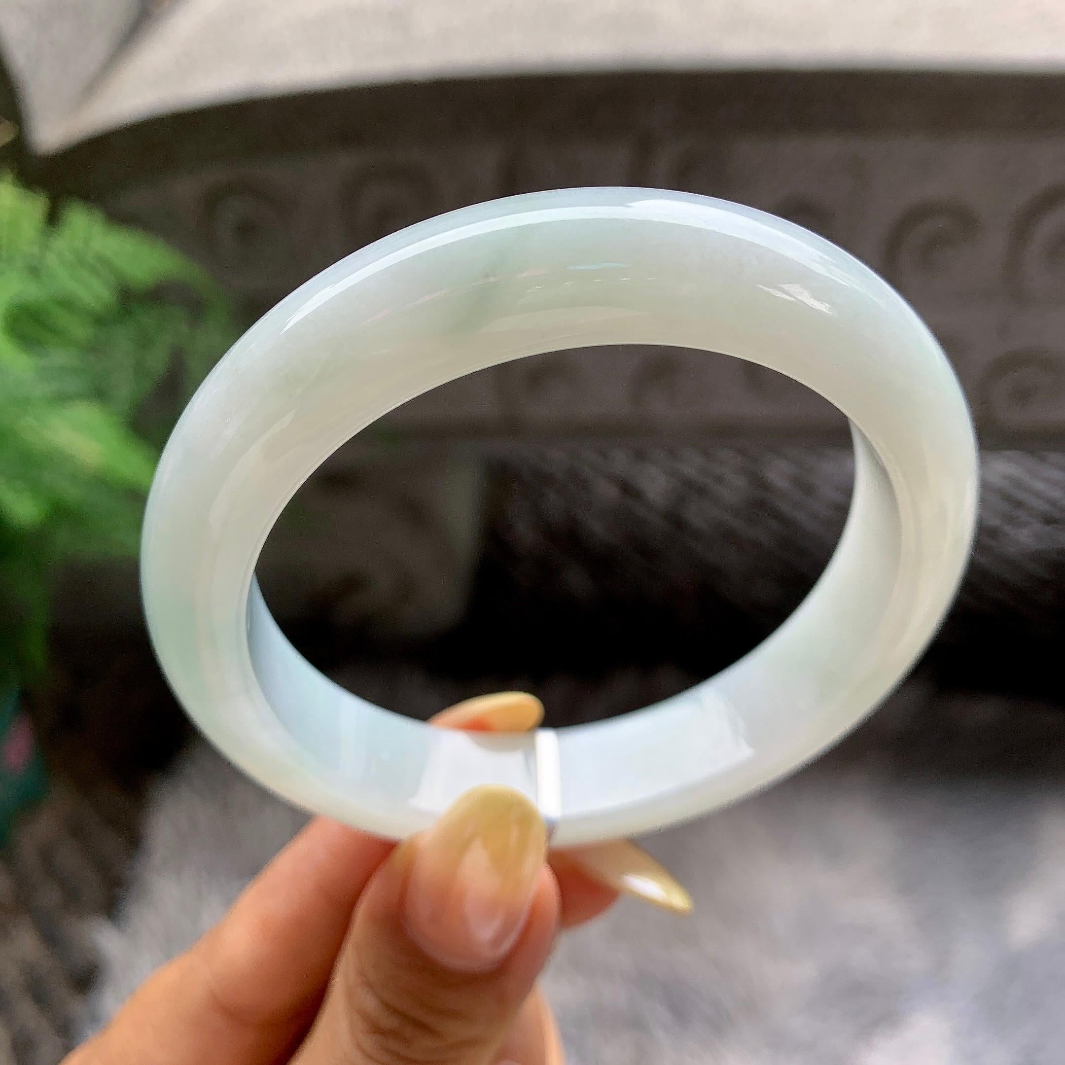 细糯种飘花正圈平安镯57.5圈 天然缅甸A货翡翠（yc481902）