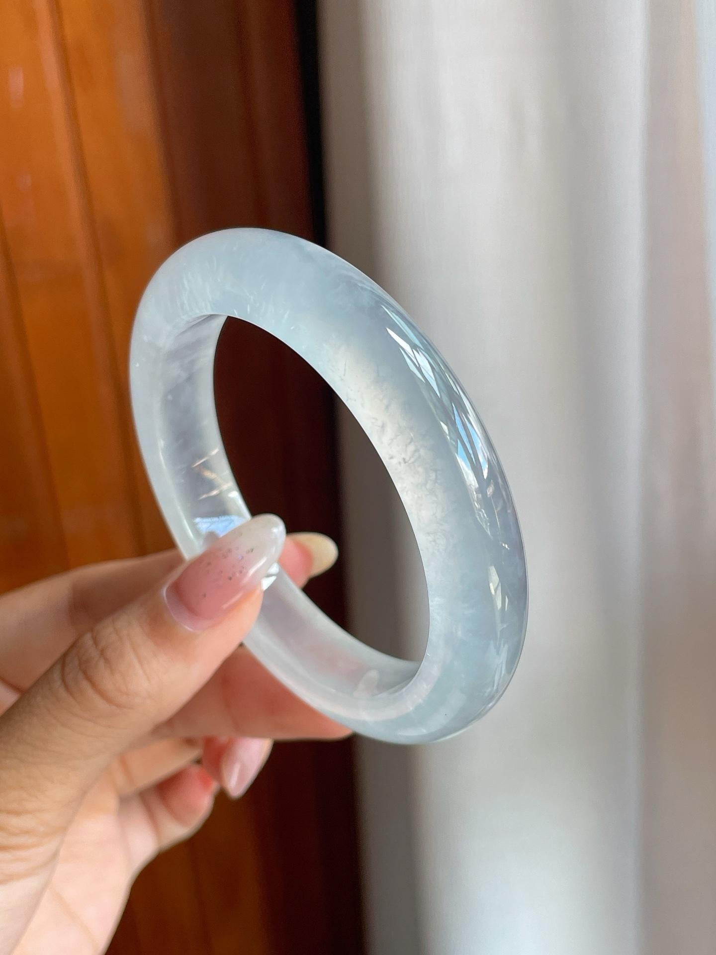 冰玻种无色翡翠平安镯（55.5mm）（yc220811）