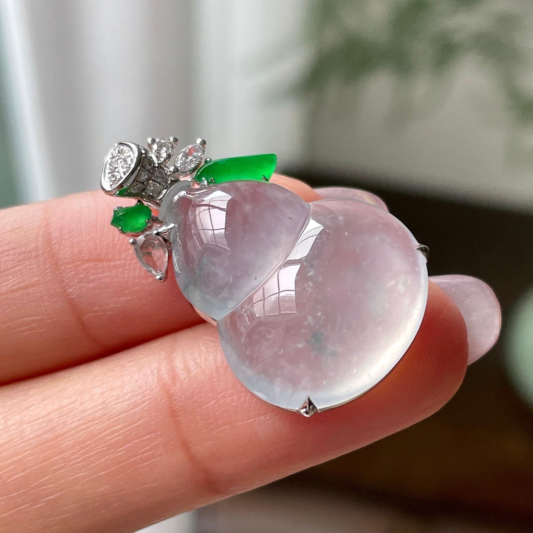 18k金钻镶冰种飘蓝花葫芦吊坠    天然缅甸A货翡翠（yc318401）